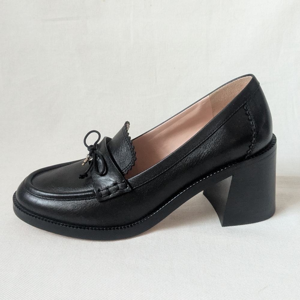 Kate Spade Hattie Black Leather Block Heel Loafer Pumps Sz 6B Like New - Picture 7 of 11